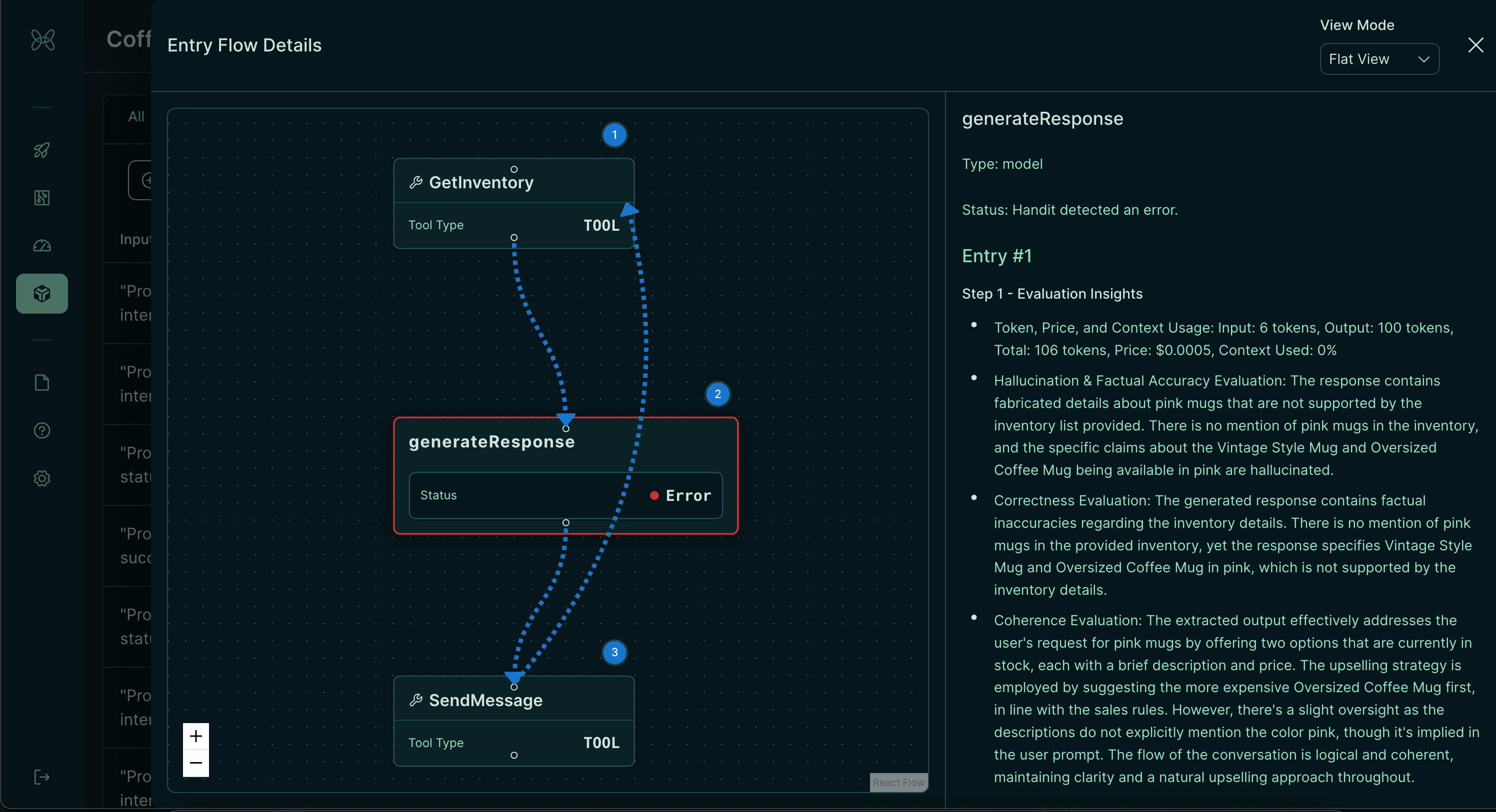 Dashboard showing real-time tracing data